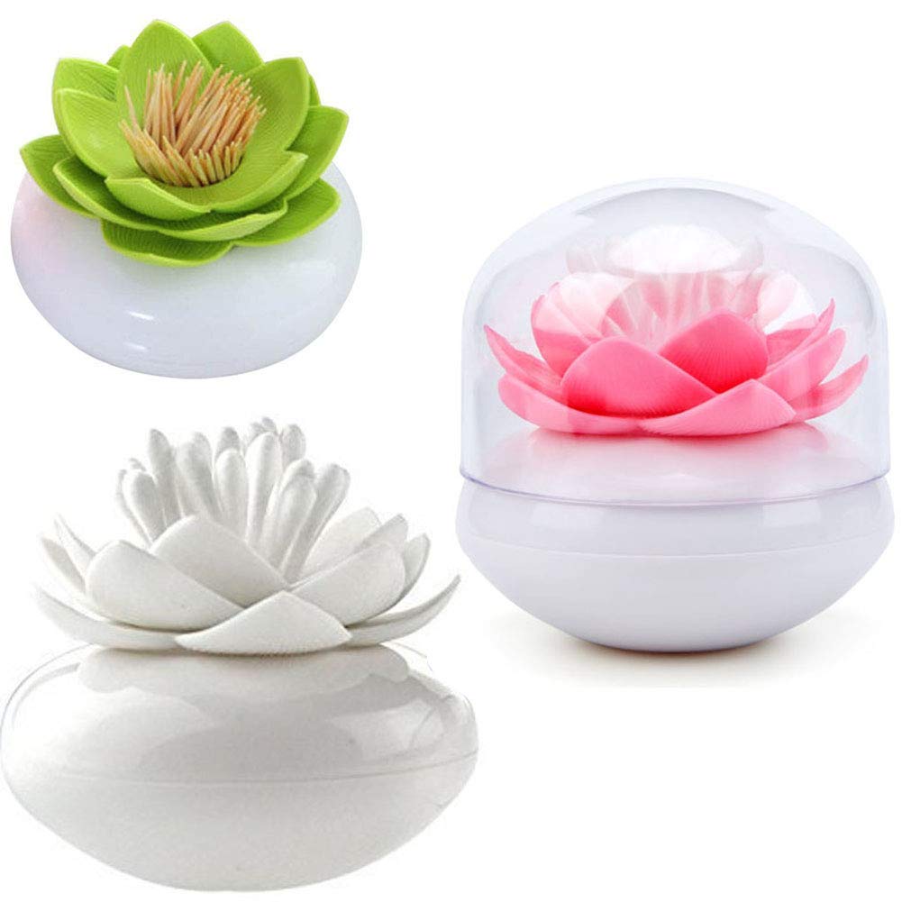 3 PACK Lotus Cotton Swab Holder Cotton Bud Small Q-tips Toothpicks Brushes Holder Box Case Storage Organizer Jar