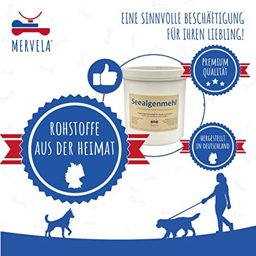 MERVELA Seealgenmehl Hunde | 500 Gramm | Mineralien Algen Hund | unterstützt Maul, Fell, Haut und Schilddrüse | optimales Barf Zusatz | Barf Pulver Futterzusatz | Barf Complete Nahrungsergänzung