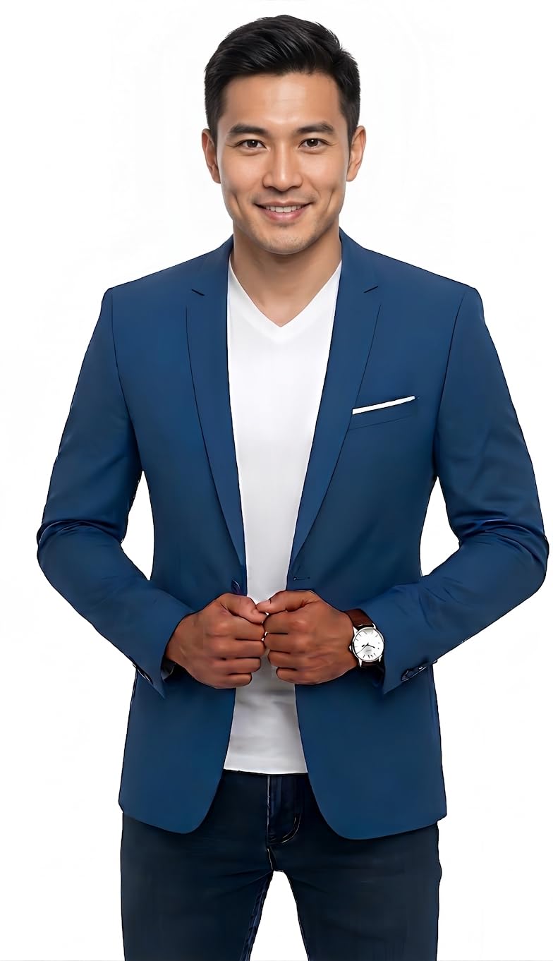 darbar in Men's Blue Slim Fit Blazer, Smart Casual Single-Breasted Coat-picture-20