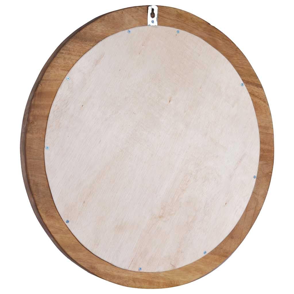 Wandspiegel 60 cm rund Teak Holzrahmen mit Montagehaken für Bad Schlafzimmer Wohnzimmer Diele Flur, dekorativer Kosmetik Spiegel zum Schminken, Rasur, Makeup und Frisieren