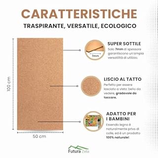10 Pannelli Isolanti Termici per Interni di Sughero Super Compresso, Sughero Pannelli Muro Coibentati, Fogli da Parete, Fogli Cappotto Interno, DIMENSIONI 100x50cm, SPESSORE 7mm - FUTURAZETA (10 Pz)