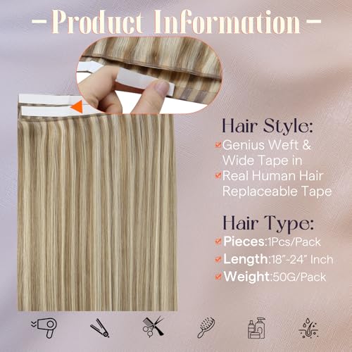 Image of Full Shine Tape in Weft Hair Extensions, Desert Blonde Mix 20 Inch