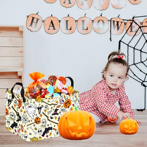 Image of Happy Halloween Ghost Storage Basket Gift Laundry Bins Collapsible Storage Baskets Box Laundry Nursery Hamper for Home and Office Decoration with Handles