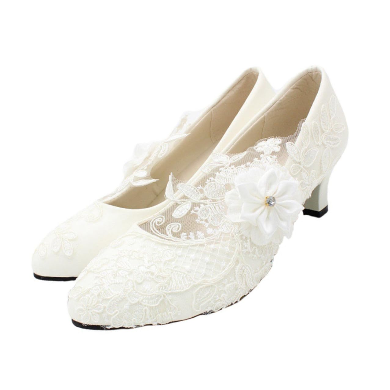 Chaussures de mariage pour femmes blanches dentelle soirée 41 - 8