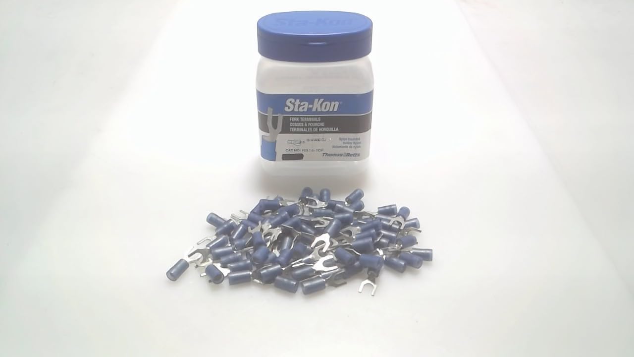 Stakon RB14-10F Fork Terminal, Standard, Nylon Insulated, 0.87-Inch Length by 0.38-Inch Width, Blue, 100-Pack