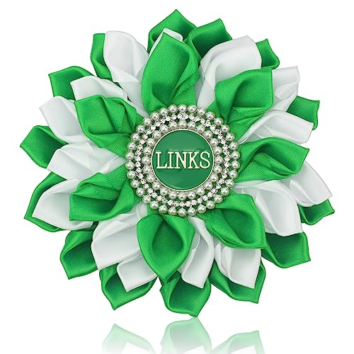 Image of Greek Sorority Paraphernalia Gift Sorority Brooch Pin for Women White & Green Satin 5.5 inch Pearl Flower Pin