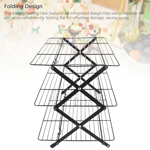 Image of Foldable Baking Cooling Rack, Iron Multi Layer Wire Grid, Rectangular Shape - Space Saving Design, Enhanced Airflow Cooling, Ideal for Cakes and Cookies