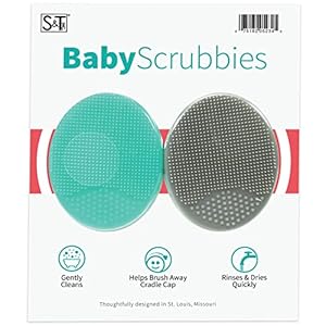 S&T INC. Exfoliating and Massaging Cradle Cap Bath Brushes for Baby, Silicone – 2 Inch x 2.5 Inch, Grey and Teal, 2 Pack