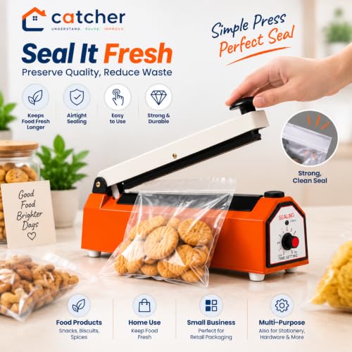 Image of CATCHER Sealing Machine for Food Packets | 1 Year Warranty, 8 Inch | Packet Sealer Machine, Packing Machine Sealing, Plastic Sealing Machine, Heavy metal Body From Full Customer Support (Blue)