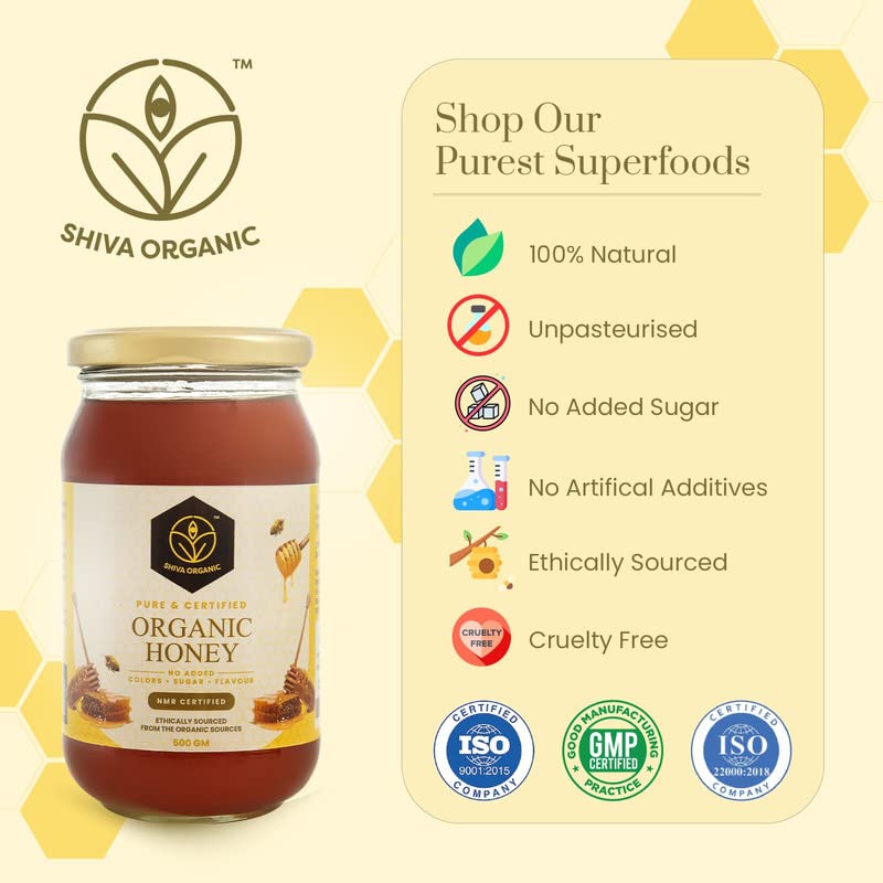 Image of Shiva Organic Raw Organic Certified Honey 500g | 100% Pure NMR Tested | Raw and Unprocessed