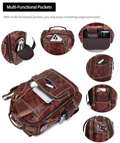 LANNSYNE Full Grain Leather Backpack For Men, Fits 16" Laptop, Coffee3