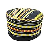 Vipada Handmade African Dashiki Hat Kente Pattern Kufi Kofi Hat Cap 3 (Yellow with Black)