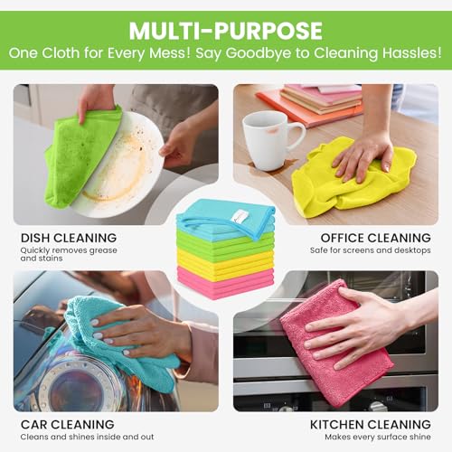 Image of 34 Pack Microfiber Cleaning Cloth, 4 Assorted Colors Cleaning Rags for Housekeeping, Colorful Reusable Microfiber Towels for Car, Kitchen, Bathroom and Household Cleaning Supplies, 11.8 inchX11.8 inch