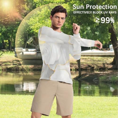 Marble White Neutral Men's Rash Guard Shirts Lightweight Elasticity Mens Sun Shirts Protection Long Sleeve Running4