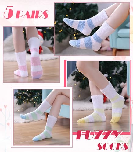 Image of DYW Fuzzy Socks for Women Fluffy Winter Warm Slipper Soft Cozy Home Sleeping Socks 5 Pairs