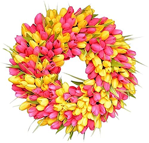 Couronne de tulipes artificielles en rotin C pour décoration de porte