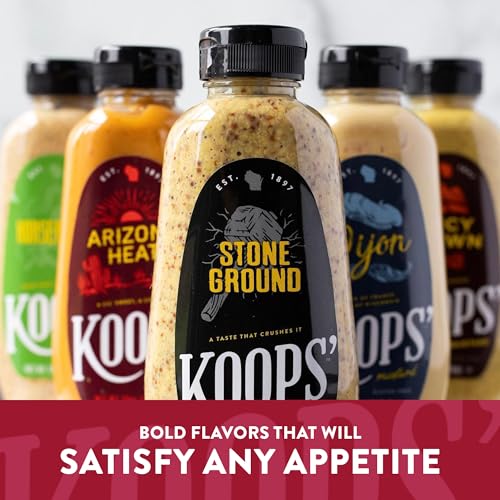 Image of Koops' Dusseldorf & Arizona Heat Mustard - German-Style Bratwurst Mustard, Sweet and Spicy Mustard, Gluten-Free, Kosher, Made in USA, From Quality Mustard Seeds - 12 Oz, Pack of 2