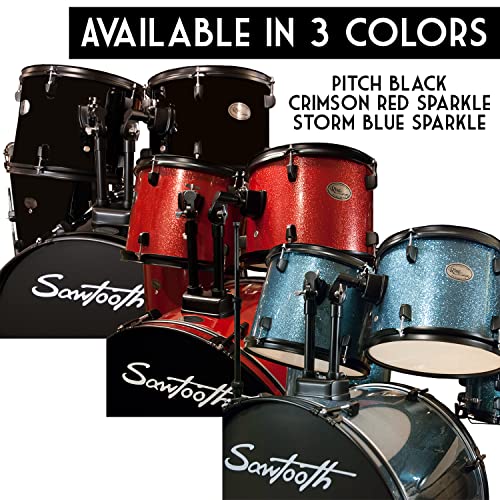 Rise by Sawtooth Full Size 5-Piece Student Drum Set with Hardware and Cymbals, Red Sparkle - Thumbnail 6