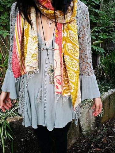 Royal Craft 5 Piece Vintage Kantha Embroidery Scarfs Handmade Reversible Cotton Scarves4