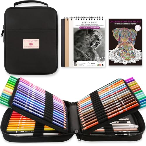 HIFORNY 80 Coloured Pencils Set for Adults Colouring