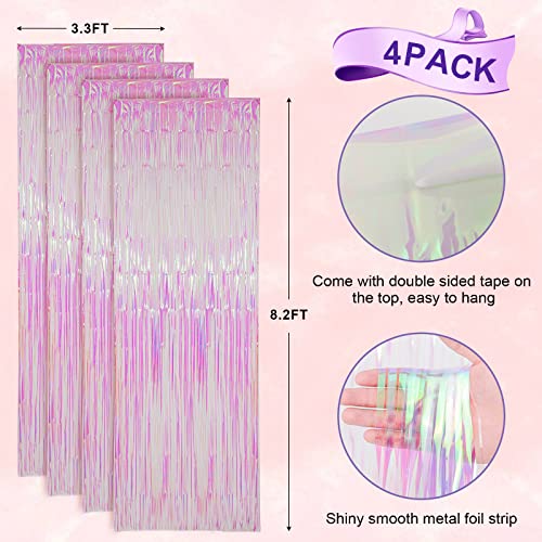 Image of Voircoloria 4 Pack Iridescent Transparent Foil Fringe Backdrop Curtains, Tinsel Streamers Birthday Party Decorations, Fringe Backdrop for Graduation, Baby Shower, Gender Reveal, Disco Party