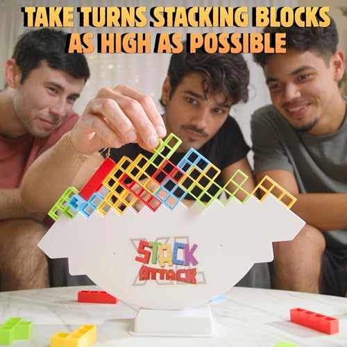 Image of Stack Attack XL Tower Game, Giant Tabletop Games for Kids & Adults, Family Game Night Building Block and Stacking Gifts, Includes 100 Pcs & 36 Cards, Balance Novelty Toy Gift