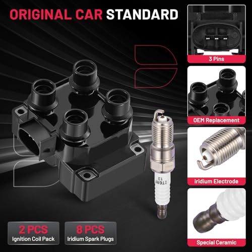 Image of BDFHYK 2 Ignition Coil Pack DG530 and 8 Iridium Spark Plug SP432 Compatible with Ford E150 F150 F250 Explorer Mustang, Compatible with Lincoln Mark VIII Town Car,Cougar Coil for C924 DG449 EE03A