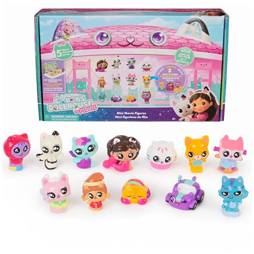 Gabbys Dollhouse Movie Mini Figures 15-Piece Set With 12 Figurines & 3 Glitter Display Bases Kids Toys for Girls & Boys Ages 3 and Up