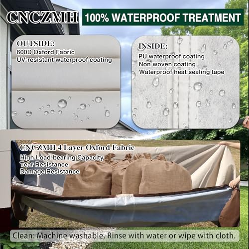 CNCZMH Heavy Duty Patio Furniture Covers Waterproof, 600D Outdoor Furniture Cover Waterproof for Sectional Sofa Couch, Outdoor Dining Table and Chair Set Covers 96''L x 64''W x 32''H, Beige Brown by CNCZMH - Used condition - Image 3