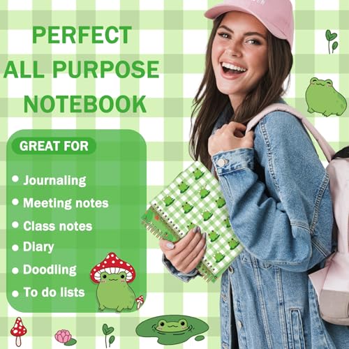 Image of Resurhang 6 Pack A5 Frog Spiral Notebooks Preppy Journal Cute Aesthetic Hardcover Ruled Notebooks with Ballpoint Pens for Office School Day Classroom Prize Supplies, 5.5 x 8.3 Inch