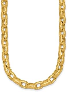 18k Yellow Gold Hammered 8mm Solid Oval Link Chain Necklace