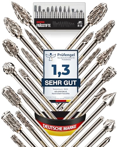Adlerfokus Hartmetall Frässtifte [UNIVERSAL] 24 Stück Metall Fräser mit 3mm Schaft - Hartmetallfräser - Metallfräser - Frässtifte für Metall - Metallfräse - Dremel Fräser - Fräsbohrer Metall