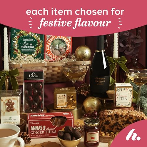 Festive Afternoon Tea Hamper – Gourmet Christmas Hamper for Couples, Friends & Family with Prosecco, Luxury Mince Pies, Amaretti Biscuits & Artisan Chocolate – Clearwater Hampers & Gourmet Gifts - Image 3