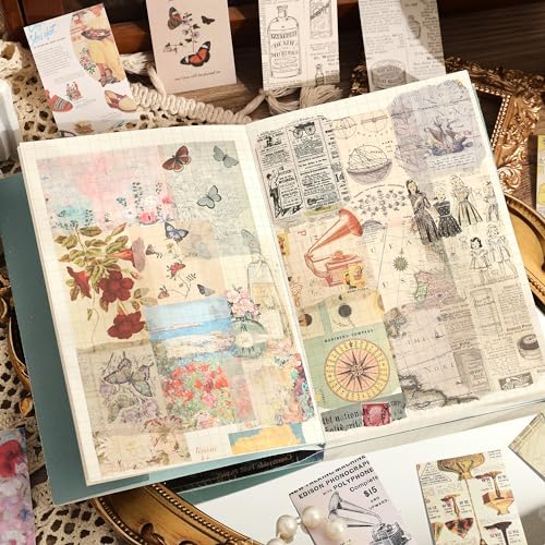 Image of 6 Sets 300 Pcs Washi Stickers Set Vintage Aesthetic Sticker Book for Journaling Decorative Scrapbook Floral Paper Sticker Kit for Scrapbooking, Bullet Journal, Art Craft Gifts, Notebook Making