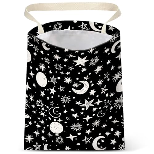 Image of IRADA Car Trash Bag Hanging No Snap Small Garbage Bag for Car Back Seat Cute Printed One-Handed Strap Trash Bags Car Accessories-Moon and Star Black Car Trash Bags