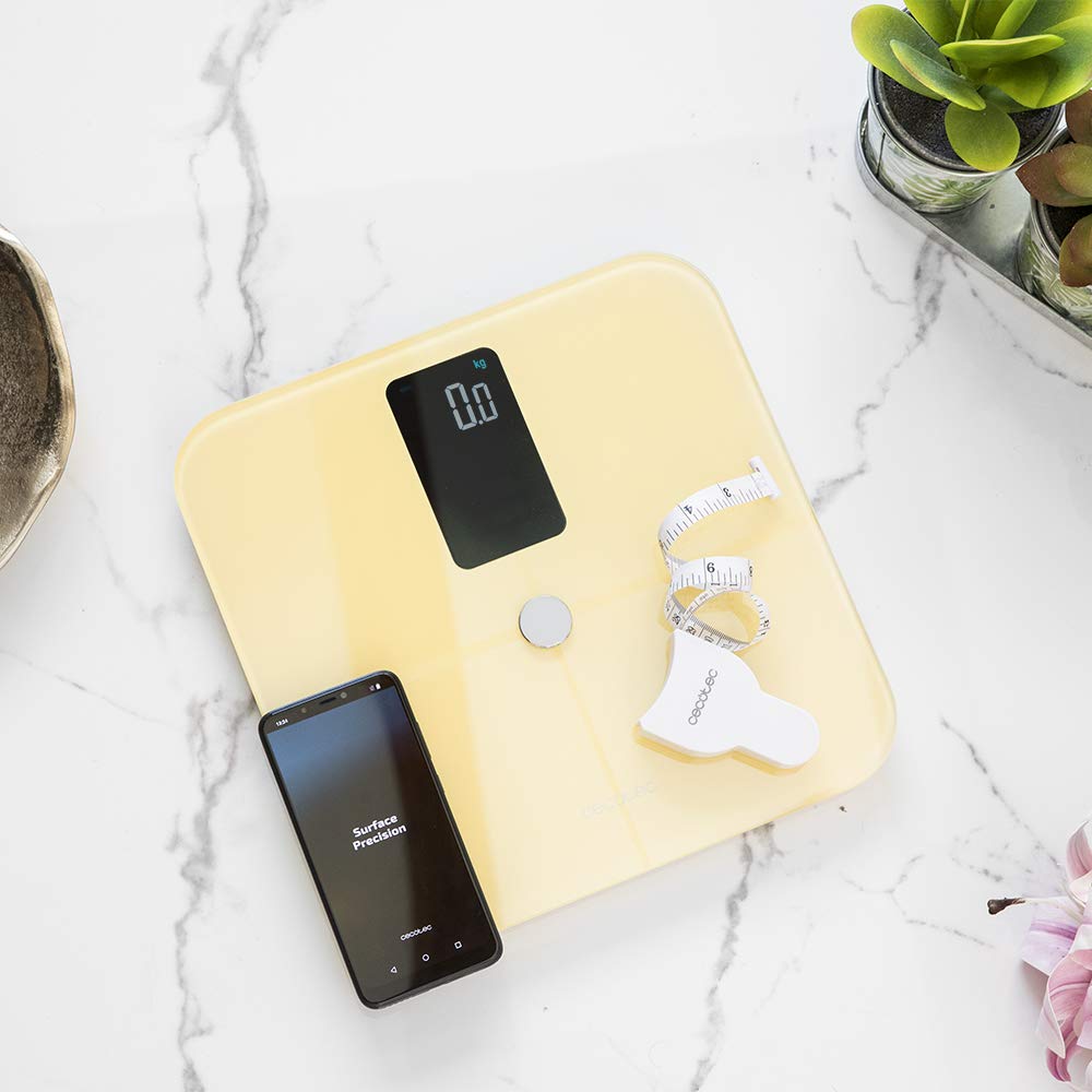Cecotec Pèse-Personne intelligent Surface Precision 10400 Smart Healthy Vision Yellow. Mesure de la bio-impédance, Grand écran, Jusqu’à 15 paramètres différents