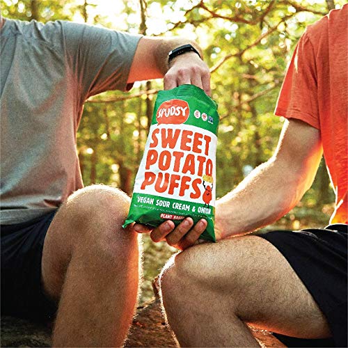 Spudsy Sweet Potato Puffs | Vegan, Gluten Free Snacks | Plant-Based, Allergen-free, Non-GMO, Kosher, Superfood Snack Veggie Chips | Vegan Sour Cream & Onion (2 Pack, 4 oz Bags)