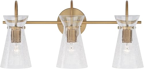 Miniatura 5 de Capital Lighting 142431AD Mila - Soporte de pared para tocador de baño de vidrio medio agrietado, 3 luces, 300 vatios totales, 11 pulgadas de alto x