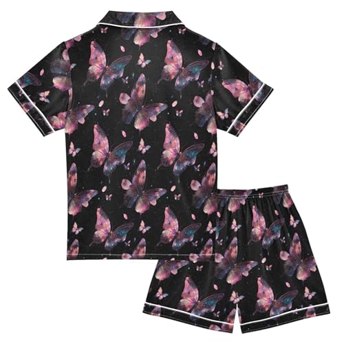 Galaxy Butterfly Pink Floral Summer Pajamas Set Soft Satin Pjs Sets 2 Piece Short Sleeve Sleepwear Casual Clothes2