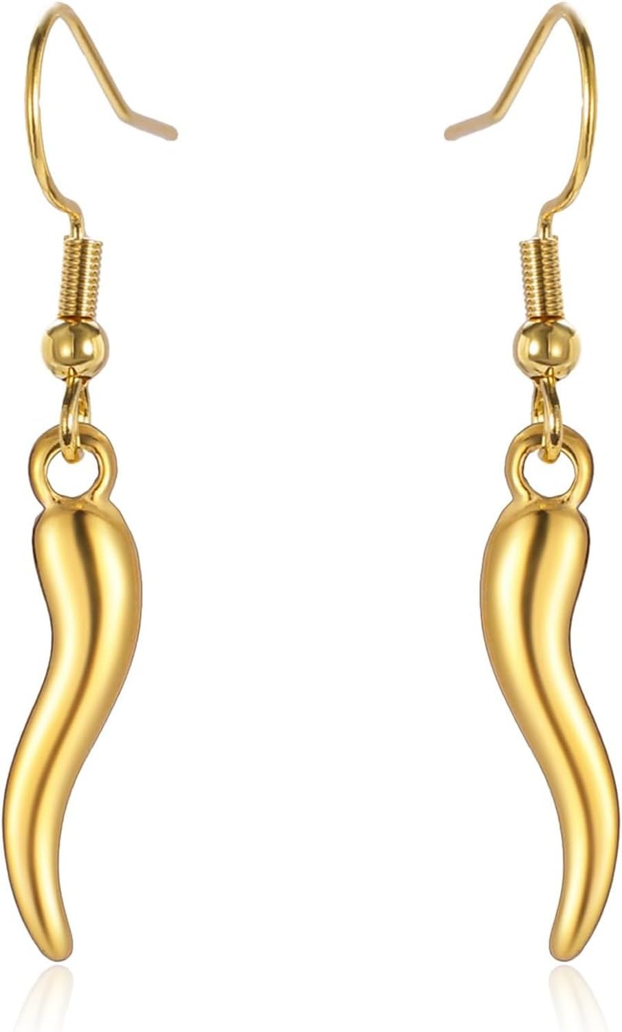 GIOFEOIK Italian Horn Drop Earrings for Women Corinz Style Lucky Charms Stainless Steel Cornicello Dangle Earrings, Gold Dangle Earrings