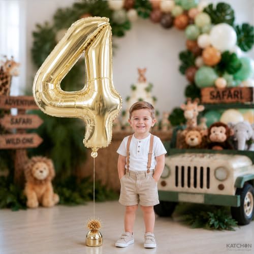 Image of KatchOn, Number 4 Balloon, 40 Inch Champagne Gold Foil Number Balloon