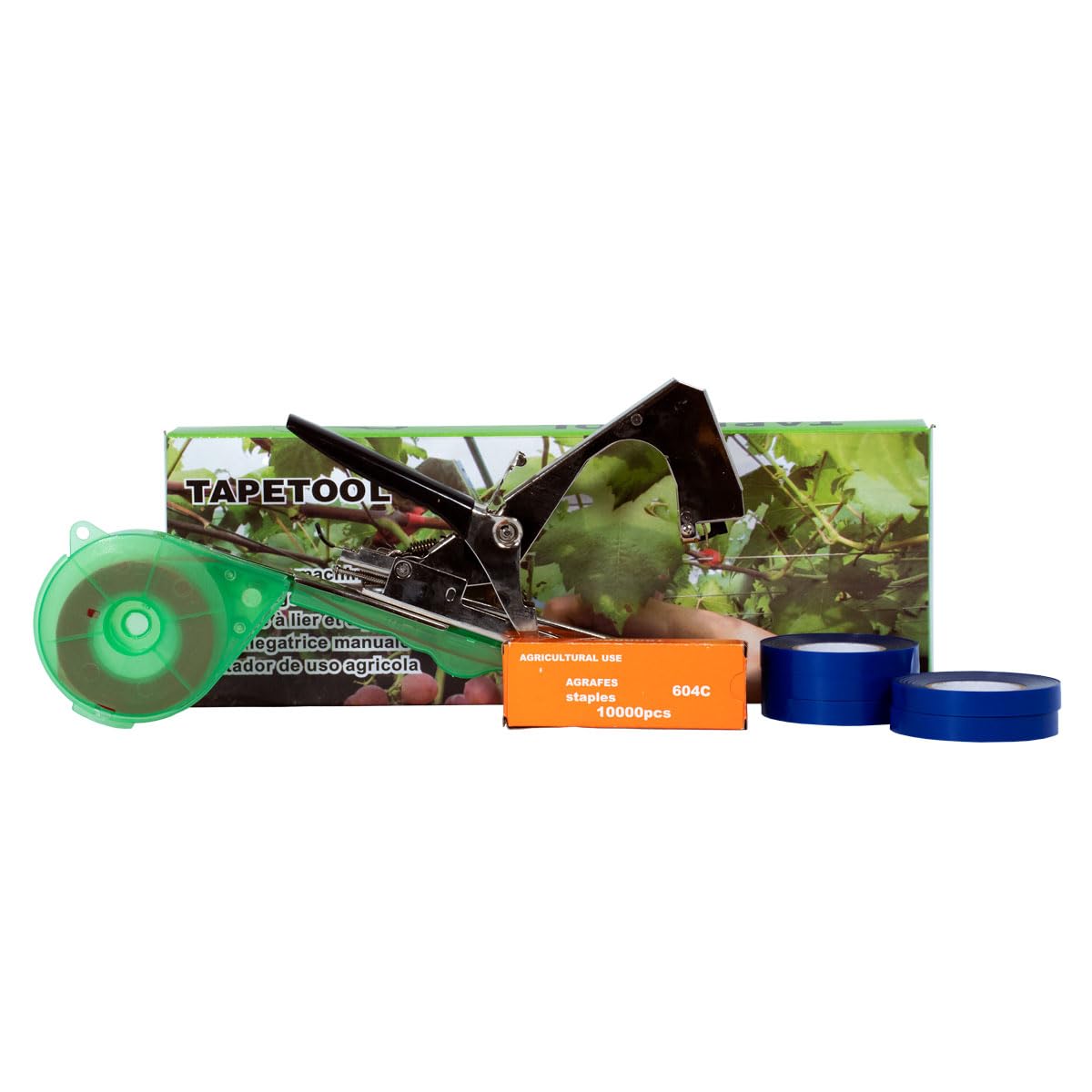 Easy Plant Strapper Tape Tool - 5 Extra Ribbons and 10,000 Staples - Fast and Easy Tape Tool to Tie Plants and Branches to Supports and Trellis