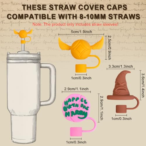 Image of HASTHIP 3Pcs Silicone Straw Caps, Fun Magic Themed Drink Toppers, Dustproof Caps Cover with Anti-Lost Loop, Reusable Straws Lids, Straw Caps for 10mm Dia Straws