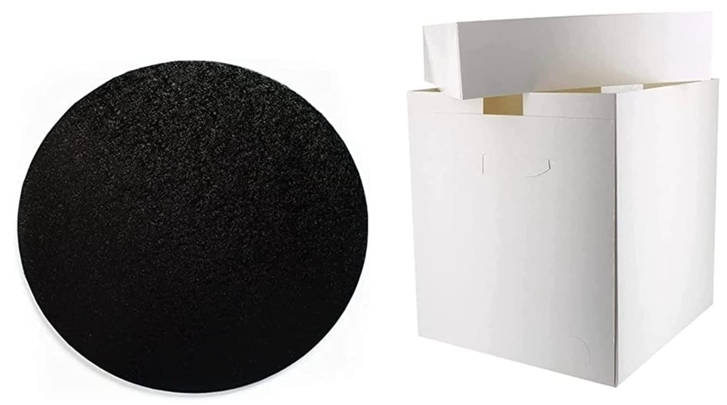 Art of cake® 14-inch (14" x 14" x 12") White Tall Cake Box and 14 inch Black Round Cake Board, 14 inches x 14 inches x 12 inches