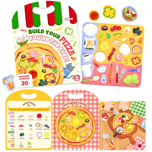 Image of JoyCat Reusable Sticker Book - Stickers for Toddlers, Kids Sticker Activity Book, Travel Toys for Road Trip, Car & Airplane, Educational Learning Gifts for Boys and Girls Ages 3-5 (Pizza-Making)