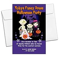 10 Personalised Kids Girls Boys Halloween Party Invitations N11