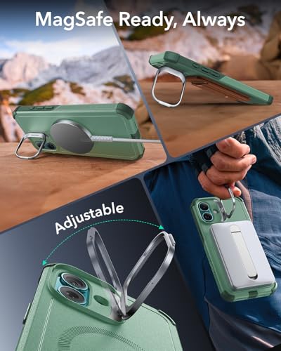 Image of ESR for iPhone 16 Plus Phone Case with Stand, 23ft Military-Grade Drop Protection with Camera Control, Shock-Absorbing Rugged Cover, Compatible with MagSafe Accessories, Cyber Series, Light Green