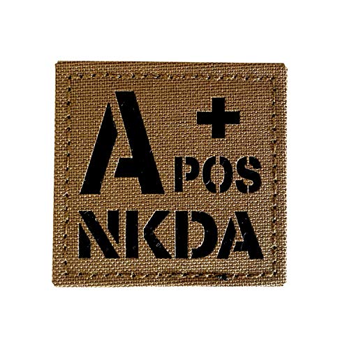 2x2 inch Coyote Brown Tan Infrared IR Tactical POS NKDA Blood Type Positive POS Patch with Hook and Loop (A+POS)