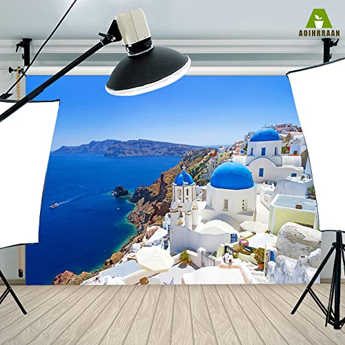 Aoihrraan 3,5x2,5m Greece Island Backdrop Santorini Oia Village White Architecture Aegean Seascape Nature Landscape Photography Background Wedding Shower Lover Travel Adult Portrait Photo Studio Props - Image 4