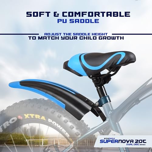 Image of Kidsmate Supernova 20T Fat (20 x 3.0) Tire Cycle for Kids 7-10 Years | Dual Disc Brake Bicycle with Rigid Fork | Wide Tyres, Strong Steel Frame Bike for Kids - Stelios Blue